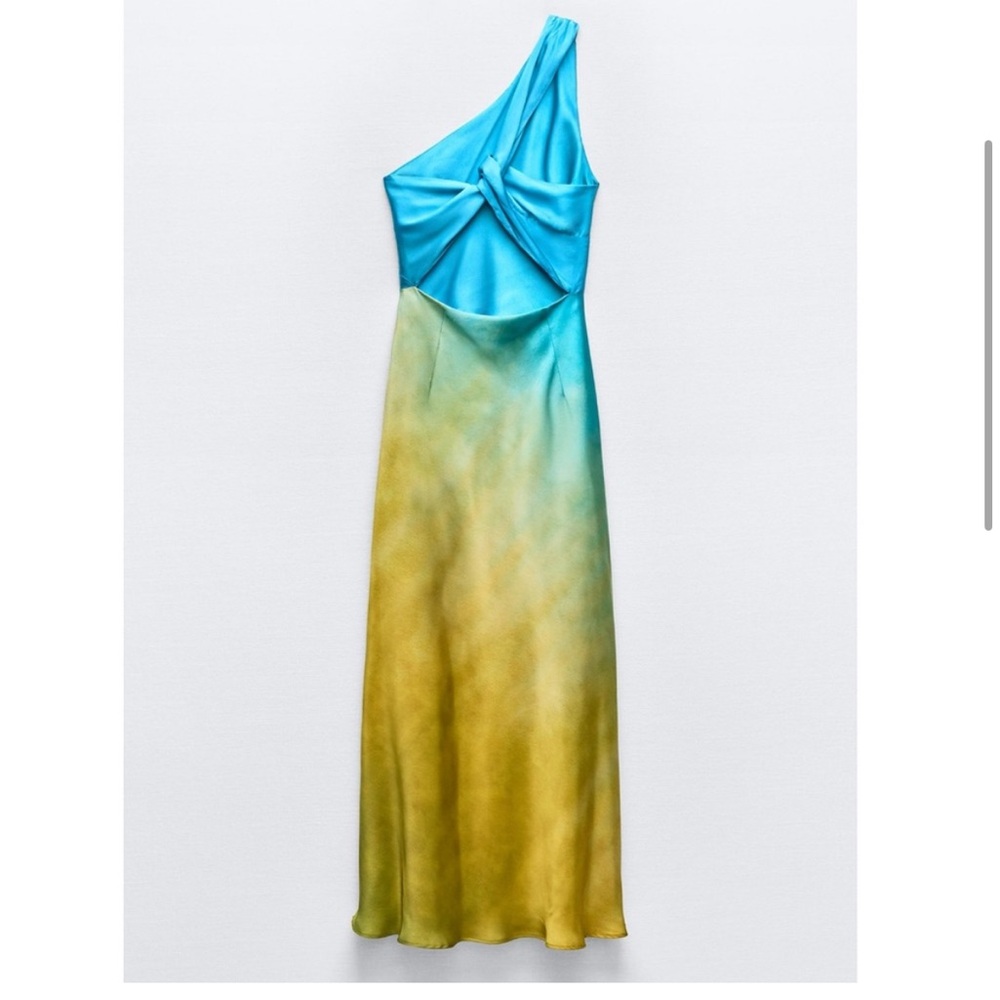 Zara Blue and Yellow One-Shoulder Maxi Dress - Picture 2 of 3